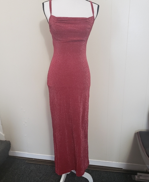 red shimmer gown